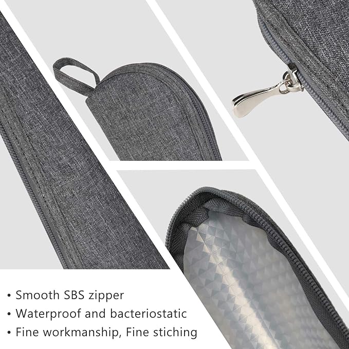 Aosbos Travel Utensil Sets Carrying Case Portable Cutlery Set Pouch Reusable Silverware Set Bag Stainless Steel Straws Pouch Chopsticks Knife Fork and Spoon Holder for Work Bento Box Lunch Bag, Grey