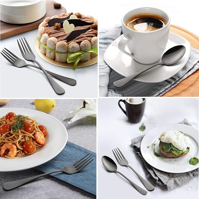 LIANYU Black Silverware Set for 2, 10-Piece Stainless Steel Cutlery Set, Includes Knives, Spoons and Forks, Mirror Polished Dining Flatware Tableware, Dishwasher Safe