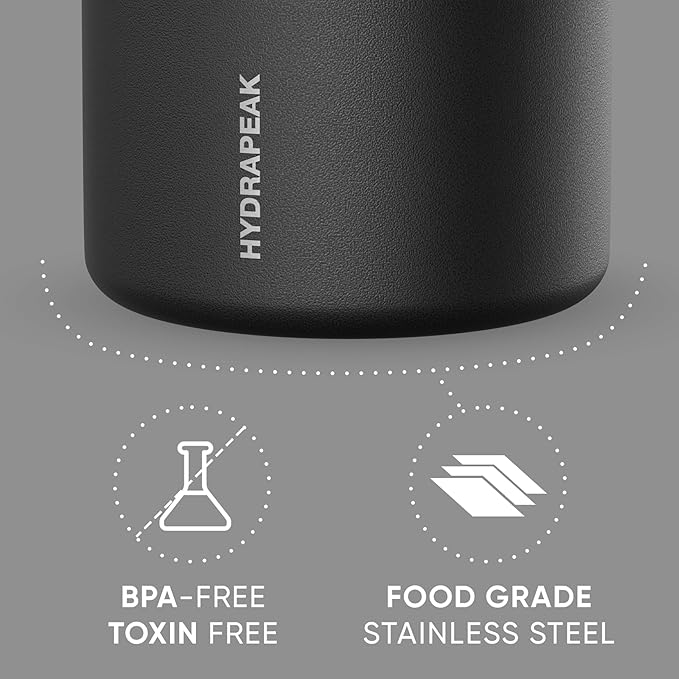 Hydrapeak 25oz Stainless Steel Vacuum Insulated Thermos Food Jar | Thermos for Hot Food and Cold Food, Wide Mouth Leak-Proof Soup Thermos for Adults, 10 Hours Hot and 16 Hours Cold (Black)