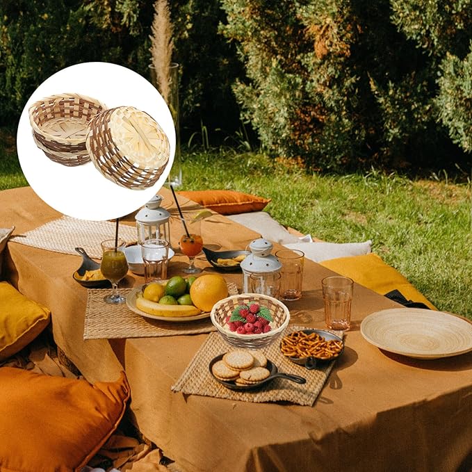 MAGICLULU 3pcs rattan serving dish tray Round Hand- Woven Fruit Basket Woven Fruit Storage Basket Natural Round Storage Basket for Home Kitchen Snack small wicker baskets Basket snack storage tray