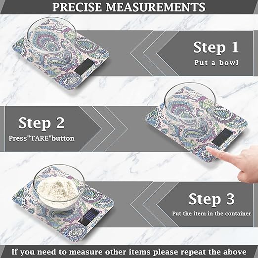 Food Scale Kitchen Digital Scale Food Ounces and Grams Dieting Baking Cooking Waterproof Glass Panels LCD Display,4 Units Scale Tare Function Boho