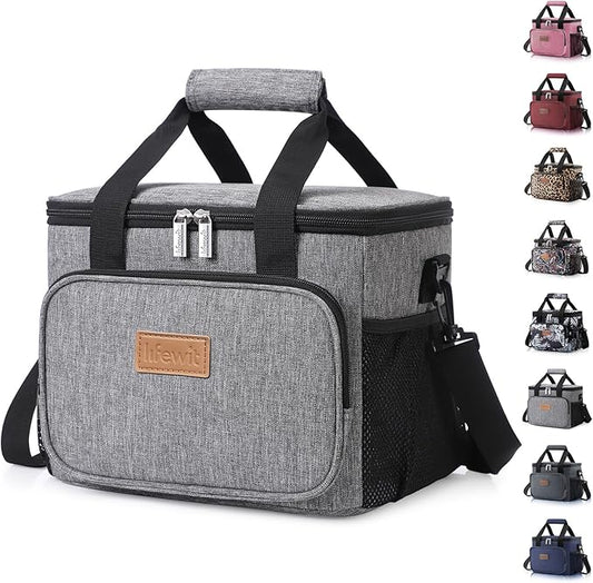 Lifewit Large Lunch Bag Insulated Lunch Box Soft Cooler Cooling Tote for Adult Men Women, Gray 12-Can (9L)