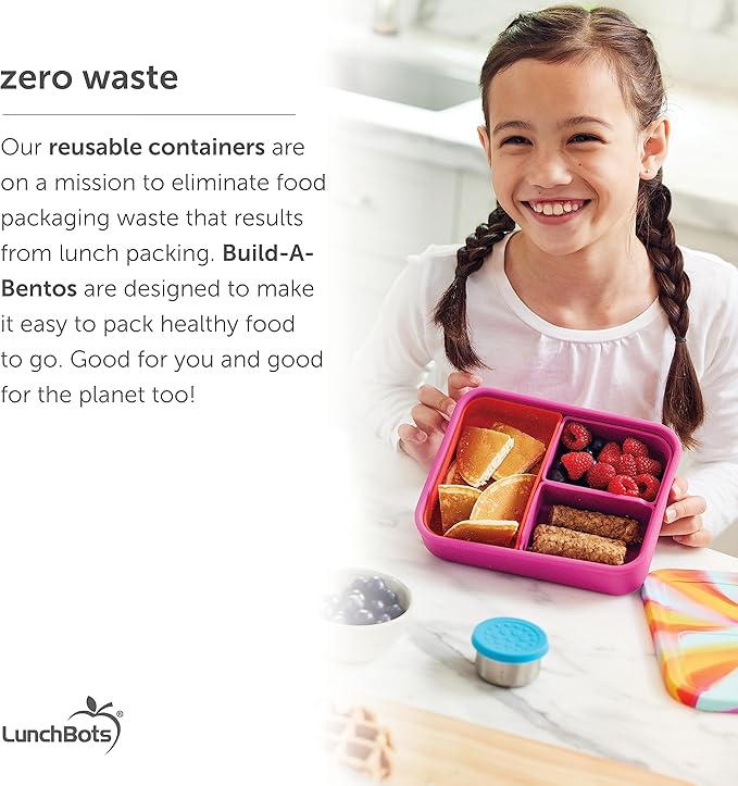 LunchBots Build -a- Bento Lunch Box, Silicone Bento Box for Kids, Multi-Compartment Lunch Container, Oven & Dishwasher Safe, BPA Free, 32 oz - Tie Dye Dark Blue