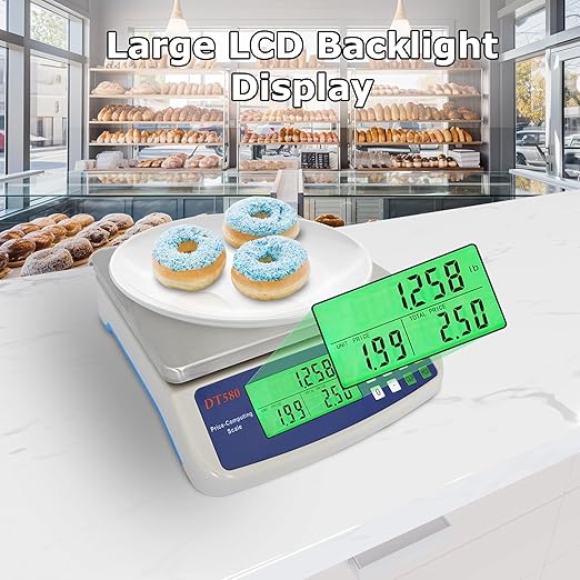 Large Digital Kitchen Scale 40kg/88lb Stainless Steel Price Computing Scale Counting Scale Deli Scale with LCD Display for Baking Bread Cooking Meat Prep Parts and Coins Adapter Included