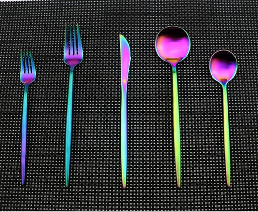 Iridescent Rainbow Multicolor Flatware 20 Pieces Tableware Set Cutlery Set Dinnerware Anti-rust Utensil Set,Salad Spoons Knives and Dessert Forks, Service for 4