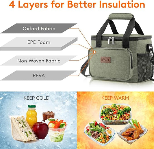 Lifewit Large Lunch Bag Insulated Lunch Box Soft Cooler Cooling Tote for Adult Men Women, Dark Green 12-Can (9L)