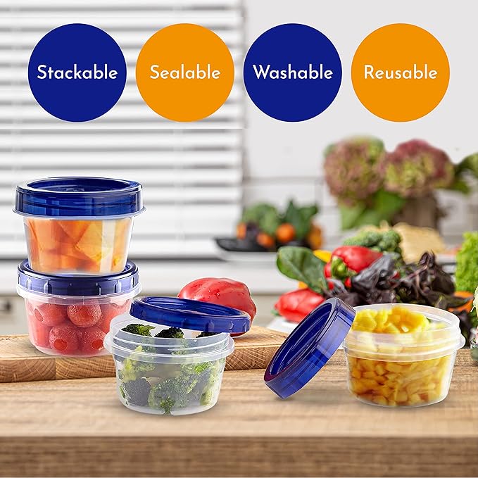 AQUA BLUE Soup Freezer Storage Containers With Twist Top lids [16 Oz - 10 Pack] Reusable Plastic Food Container with Screw On Lids, leak proof, Airtight, Stackable, Microwave Safe BPA Free