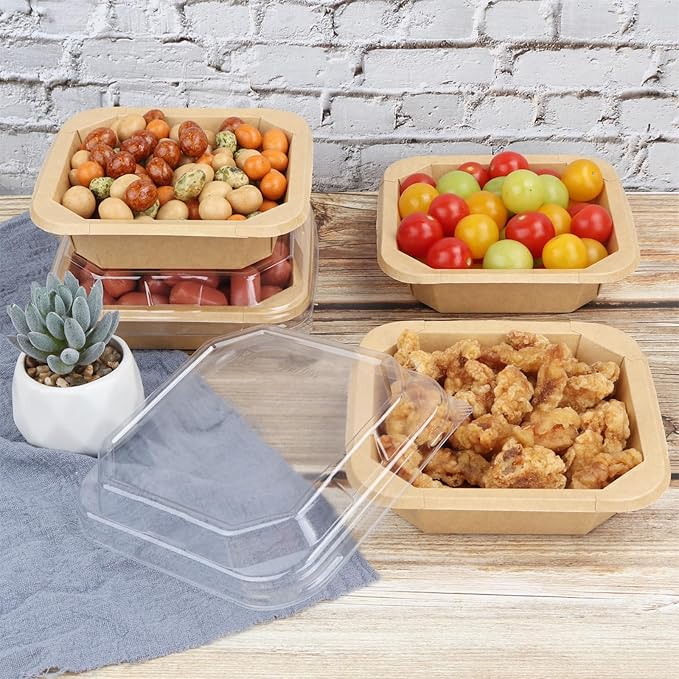 14OZ Disposable Kraft paper bowls with lids,Food containers Soup Bowls Party Supplies Treat Bowls 50 PACK