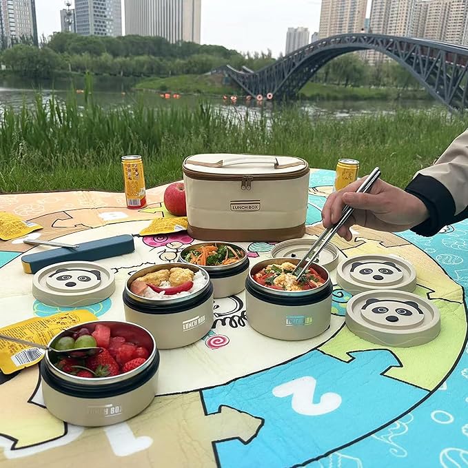 Lunch Box Insulated Lunch Box Stainless Steel,Leakproof,Stackable,Thermal Lunch Bag,Cutlery Set,59 Oz/1740ml,Lunch Containers Adults Women Work Camping Outdoor