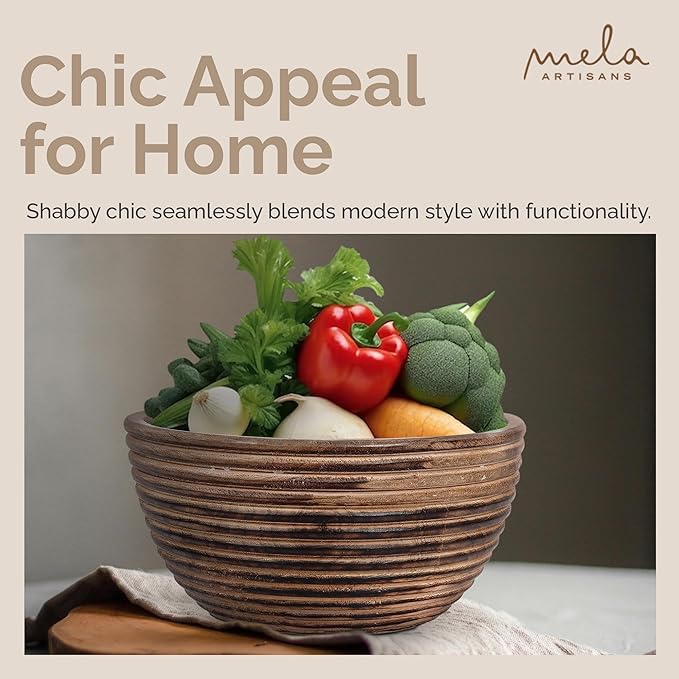 Mela Artisans 9'' Wooden Fruit Bowl, Regular Serving Bowl for Salads, Cereals, Snacks & Mixing | Decorative Bowls for Kitchen | Darma Valley Collection