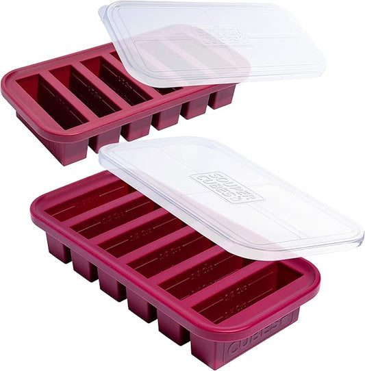 Souper Cubes 1/2 Cup Silicone Freezer Molds, Perfect for Storing Soups, Sauces, Juices, Desserts, Smoothie Prep and More, Freezer Portion Molds for Meal Prepping - Cranberry - 2-Pack
