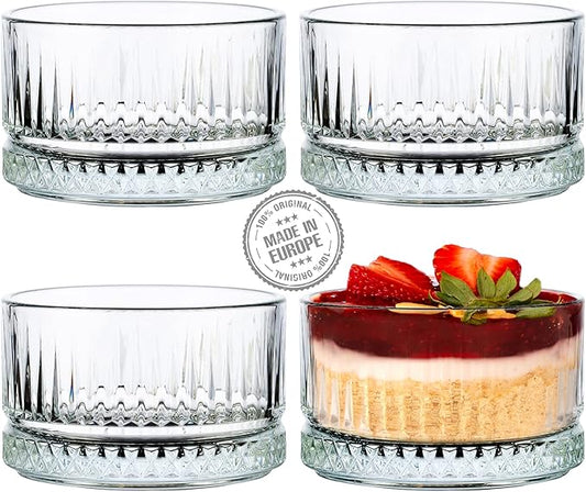 Crystal Bowls Set for Kitchen Prep, Glass Pinch Bowls for Cooking and Serving, Great for Salad, Sauce, Dipping, Dessert and Side Dishes, Set of 4