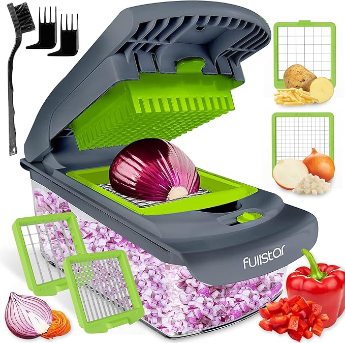 Fullstar Vegetable Chopper and Spiralizer - Food Chopper with Container, Fruit Slicer, Kitchen Gadgets & Accessories, Home Essentials (2 in 1, Gray/Green)