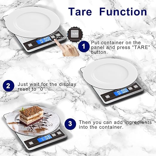 hito Food Scale 33lb Digital Kitchen Scale Rechargeable Waterproof Weight Grams and oz 1g/0.1oz Precise, for Weight Loss, Cooking and Baking, Ash Silver