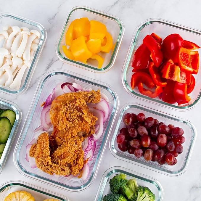 C CREST 12 Pack Airtight Glass Containers for Fresh and Tasty Food Storage, Multi-Size for Efficient Kitchen Storage
