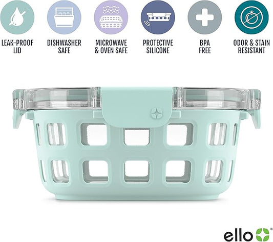 Ello Duraglass Mixed Meal Prep Sets Leak-Proof Glass Food Storage Containers with Silicone Sleeves and Airtight BPA-Free Lids, Dishwasher, Microwave, and Freezer Safe