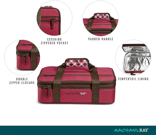 Rachael Ray Expandable Insulated Casserole Carrier for Hot or Cold Food, Thermal Lasagna Lugger Tote for Potluck, Parties, Picnic, and Cookouts, Fits 9" x 13" Baking Dish