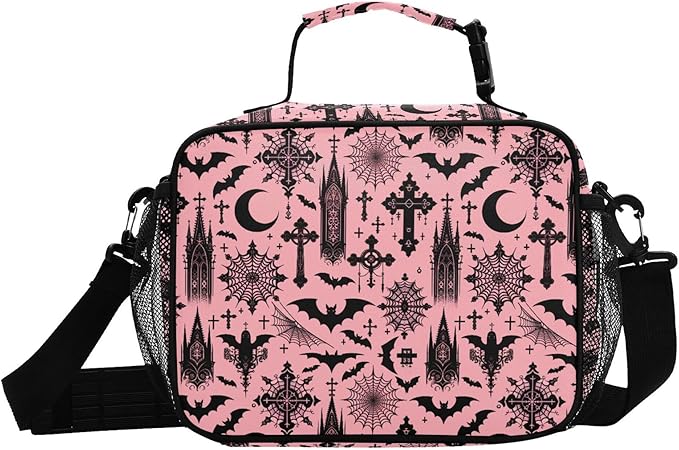 MNSRUU Student Lunch Bag Black Gothic Moon Spider Webs and Bats Insulated DinnerTotes Picnic Bag Lunch Box with Adjustable Shoulder Strap for Teen Kids Adults