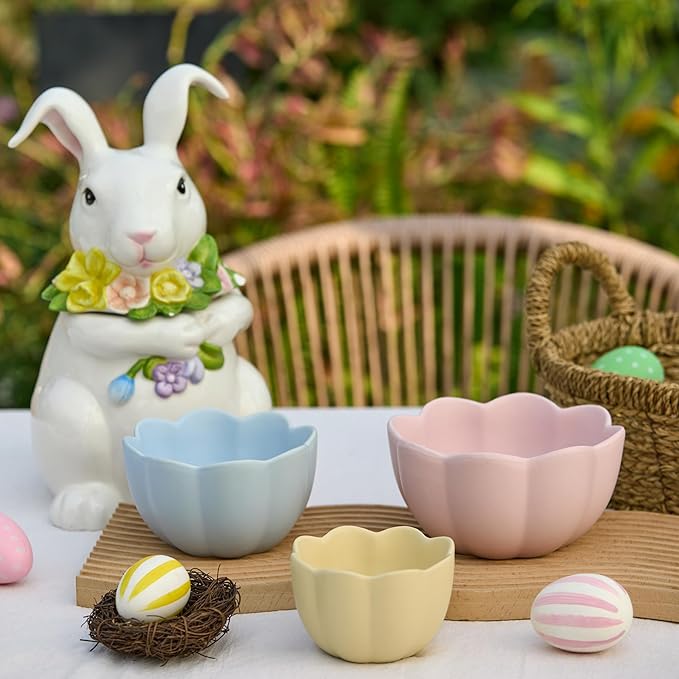 Bico Flower Shaped Ceramic Handcrafted Mixing Bowl Set of 3, Microwave & Dishwasher Safe, for Baking, Cooking, Food Prep