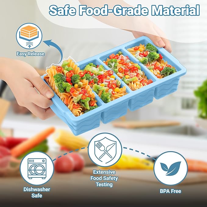 Silicone Freezer Tray for Soup with Lid – 1-Cup Soup Container Cube Style Ice Cube Trays for Freezer, Meal Prep & Food Storage, Freeze 250mL/125mL Portions – 2 Pack
