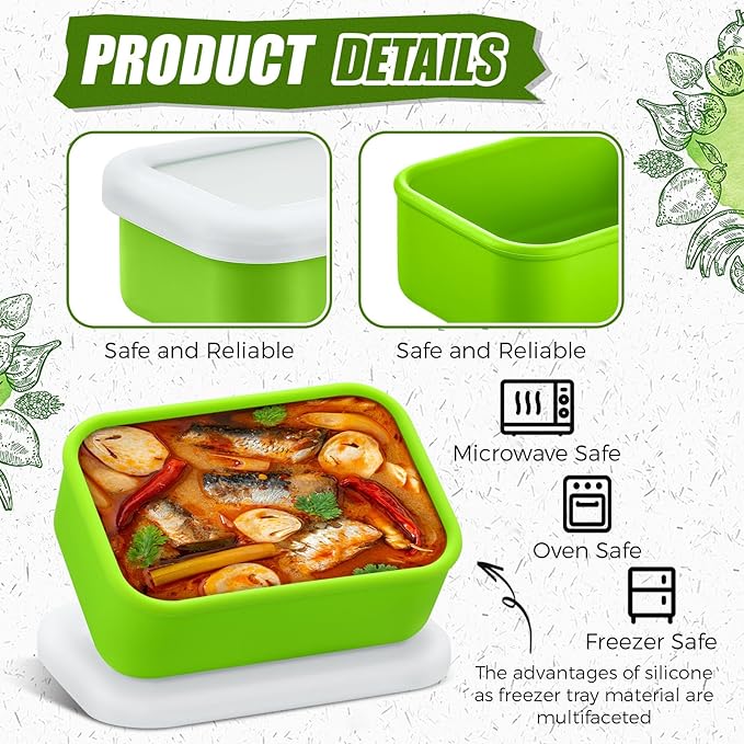 Nuogo 8 Pcs 1 Cup Silicone Freezer Trays with Lid Silicone Soup Molds Rectangle Soup Freezer Containers Reusable Food Preserving Tray Ice Trays for Soups Sauces Stews(Green)
