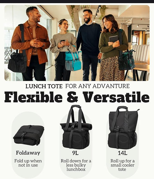 SUNNY BIRD 14L Large Insulated Lunch Bag, Leakproof and Dual Compartment Lunch Cooler Box for Women Adult and Men, Fits 21 Cans (Black 01)
