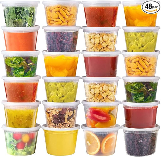 Deli Containers with Lids 16 oz [48 Set] - Food Storage Containers with Lids Freezer Safe, Soup Containers for Restaurant, BPA Free | Portion Control | Leakproof | Microwave| Washable