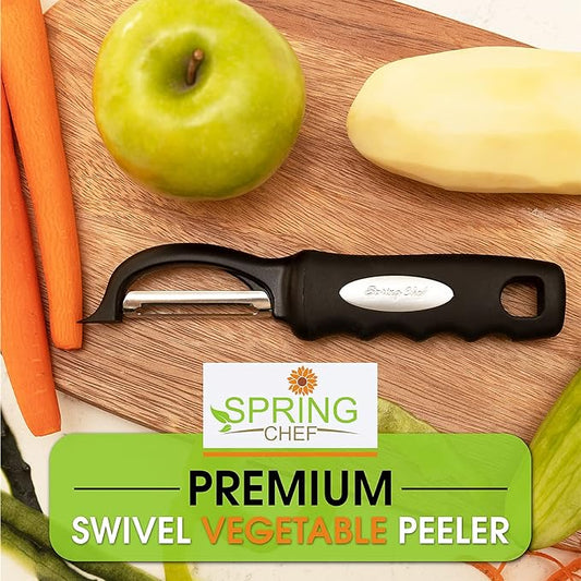 Spring Chef Premium Swivel Vegetable Peeler, Black & Magnetic Measuring Cups & Spoons, Set of 15 with Leveler, Multicolor - 2 Product Bundle
