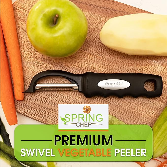 Spring Chef Premium Swivel Vegetable Peeler, Black & Stainless Steel Measuring Cups and Spoons Set, Round, Set of 15-2 Product Bundle
