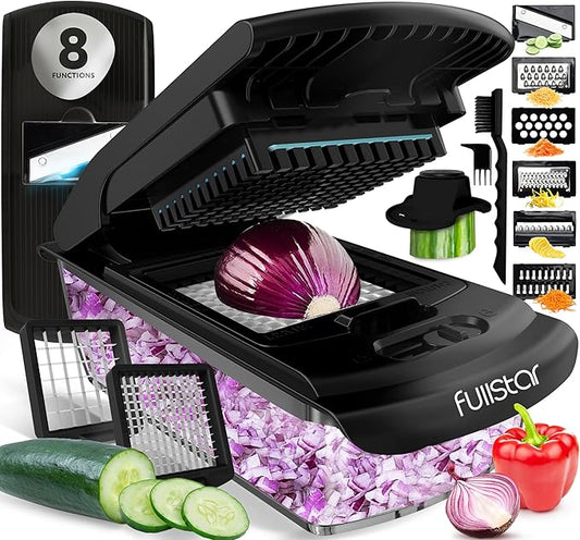 Fullstar Vegetable Chopper and Spiralizer - Food Chopper with Container, Fruit Slicer, Kitchen Gadgets & Accessories, Home Essentials (All in 1, Black)
