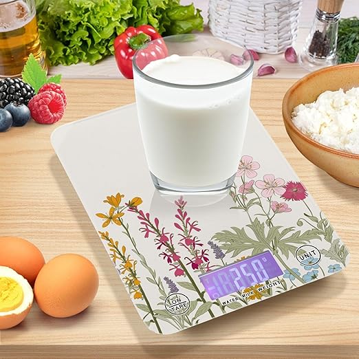 Food Scale Kitchen Scale for Baking Cooking Digital Food Weighing Measuring Scale Small Waterproof Electric Food Scale Simple Flowers