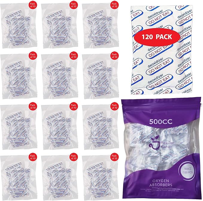 (120-Pack)500cc oxygen absorbers for food storage,food grade oxygen absorbers packets for Home Made Jerky and Long Term Food freshness