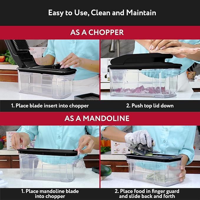 Fullstar All-in-1 Vegetable Chopper and Mandoline Slicer for Kitchen - Cheese Grater, French Fry Cutter, Cheese Slicer - Bonus Handheld Spiralizer Included (4 in 1, Black)