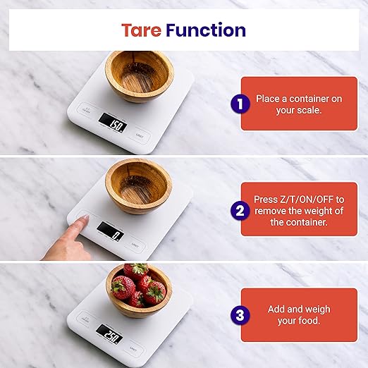 Etekcity Food Kitchen Scale, Digital Grams and Ounces for Weight Loss, Baking, Cooking, Keto and Meal Prep, LCD Display, Medium, White