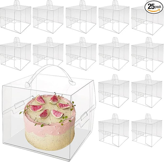 15 Pcs 7x7x6 Inch Clear Cake Boxes with Handle & Cake Boards, Easy Carrying Plastic Cake Containers, Cake Holder Carriers for Birthday Christmas Birthday Wedding, Party, Gift