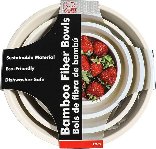 Chef Craft Eco Bamboo Fiber Mixing Bowl Set, 4 Piece, Natural