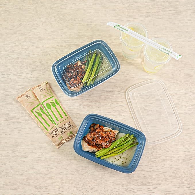 Restaurantware Asporto 38 Ounce Take Out Containers, 100 Food Containers With Lids - Microwavable, Disposable, Midnight Blue Plastic To Go Food Containers, No BPA, For Take Out And Delivery