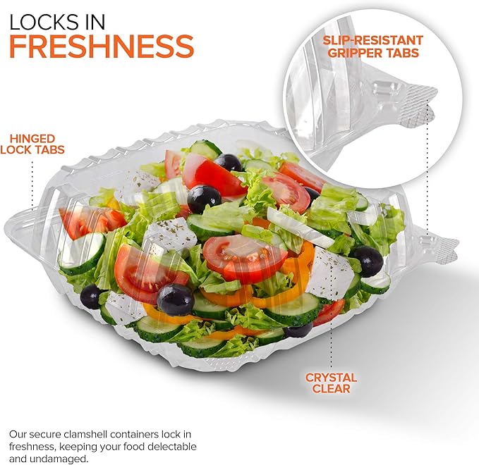 Stock Your Home Plastic 8 x 8 Inch Clamshell Takeout Tray (25 Count) - Dessert Containers - Plastic Hinged Food Containers for Salads, Pasta, Sandwiches