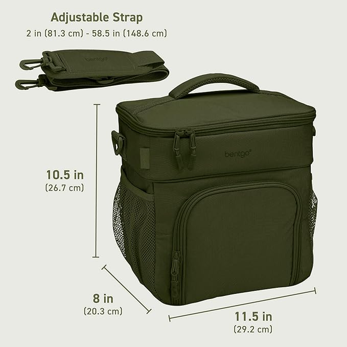 Bentgo Prep Deluxe Insulated Multimeal Bag - Lunch Box Bag, Holds 5 Meals, Premium Insulation up to 8 Hrs, Durable, Water-Resistant - Large Capacity For Adult Meal Prep (Olive Green)