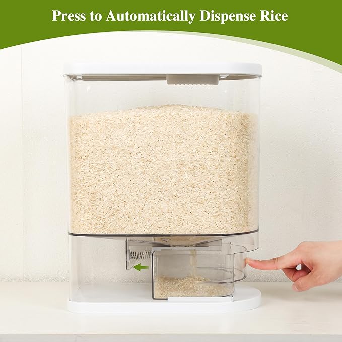 Rice Dispenser, 22 Lbs Rice Storage Container with Measuring Cup, BPA-Free Rice Holder for Kitchen Pantry Organization (Clear, 22lb)