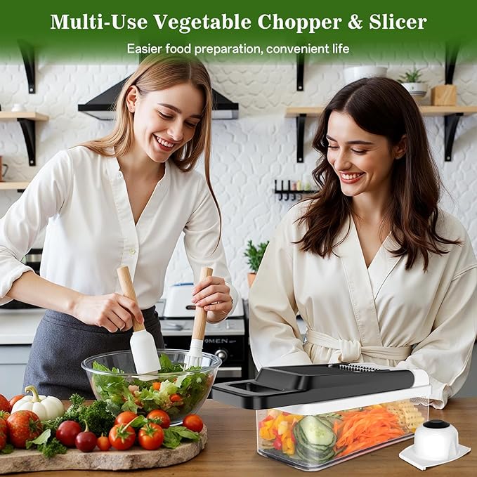 HomeHacks Vegetable Chopper Vegetable Cutter, 12 in 1 Kitchen Gadget, Dicer, Slicer, Onion Cutter, Salad, Cheese Grater & Egg Separator - Multi-Functional Veggie Chopper Lid with Handle (White)