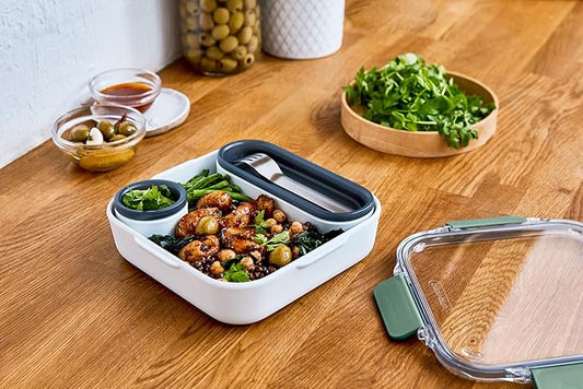 BLACK + BLUM Bento Box Style Compartment Food Container | Packed Lunch Box with Stainless-Steel Travel Fork, Plastic Free Leak-Proof, Microwave Safe | Olive, 34 oz / 1000 ml