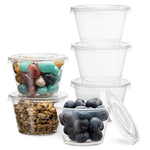 Clear Disposable Plastic Portion Cups With Lids (200 Sets - 4 Oz) - Disposable Condiment Cups, Sauce/Dip/Dressing Cups, Souffle Cups & Jello Shot Cups With Lids | Great Sampling Container