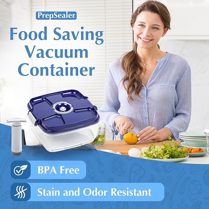 Marinating Vacuum System Container-Makes Food Tastier, Juicier, Healthier and More Tender (2 Liter, Square Shape, Tritan Material, Blue Color, Manual Hand Pump Included)