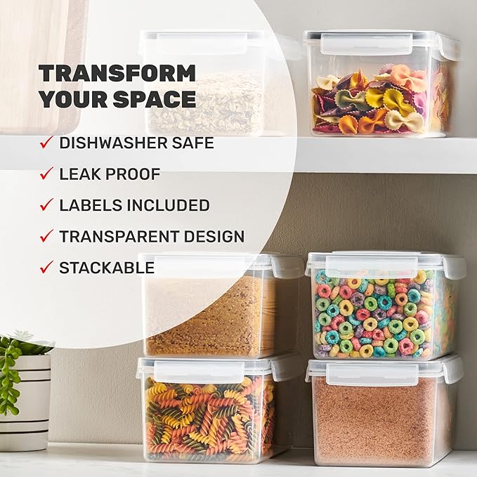 Airtight Food Storage Containers Set of 4 - Pasta storage Containers for Pantry Organization and Storage, BPA Free Spaghetti Container, Air Tight House Kitchen Storage Containers With Lids