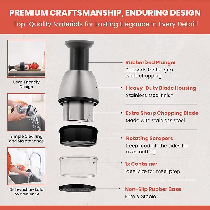 Slap Chop Manual Hand Chopper - Versatile Food Dicer, Vegetable slicer and Onion Chopper, Handy Nut Chopper, Garlic Mincer and Onion cutter, Tomato - Efficient and Quick Kitchen Aid