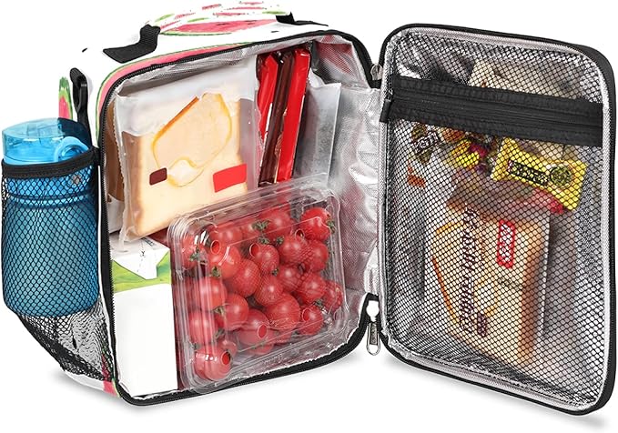 Watermelon Fruit Kids Lunch Box Watermelon Kiwi Insulated Lunch Bag Tote for Girls Boys, Cooler Freezable Meal Prep Bag with Shoulder Strap Waterproof Lunch Container for School Office Picnic