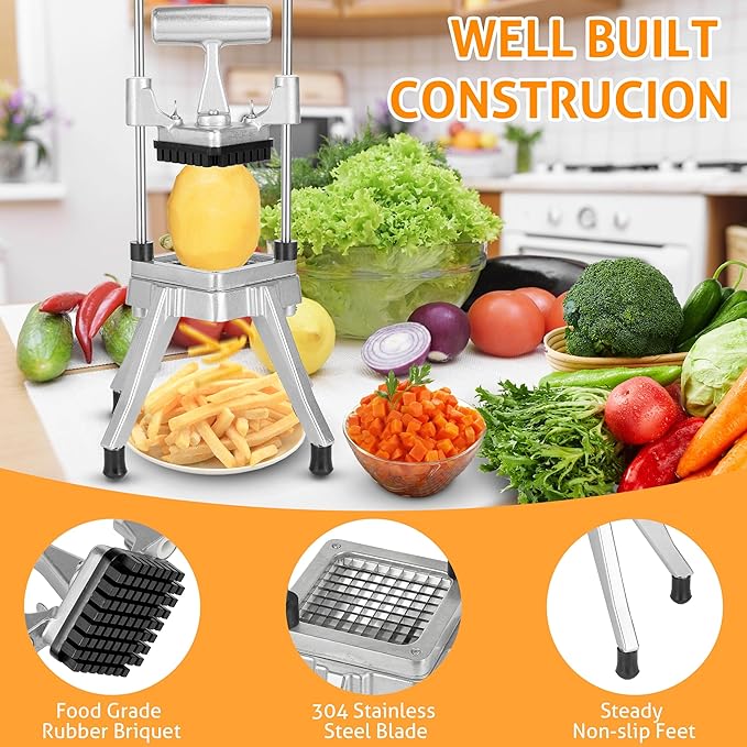 WICHEMI Commercial Chopper Dicer Vegetable Chopper Dicer Commercial Onion Chopper Dicer Potatoe Cutter Stainless Steel Fruit Vegetable Chopper French Fry Cutter Heavy Duty Food Dicer Cutter (3/8")