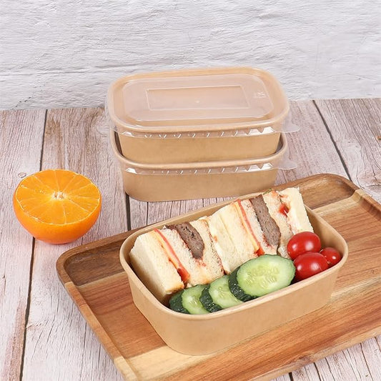 17 oz Disposable Kraft paper bowls with lids, Rectangle Food containers Soup Bowls Party Supplies Treat Bowls 50 Pack
