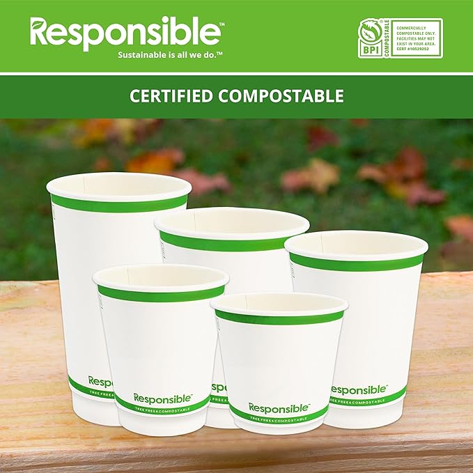 12 oz Double Wall Insulated Paper Coffee Cups (25 Count) – Smooth Wall Insulated To Go Coffee Cups - Natural White, Compostable, Eco-Friendly, Disposable Hot Beverage Cups